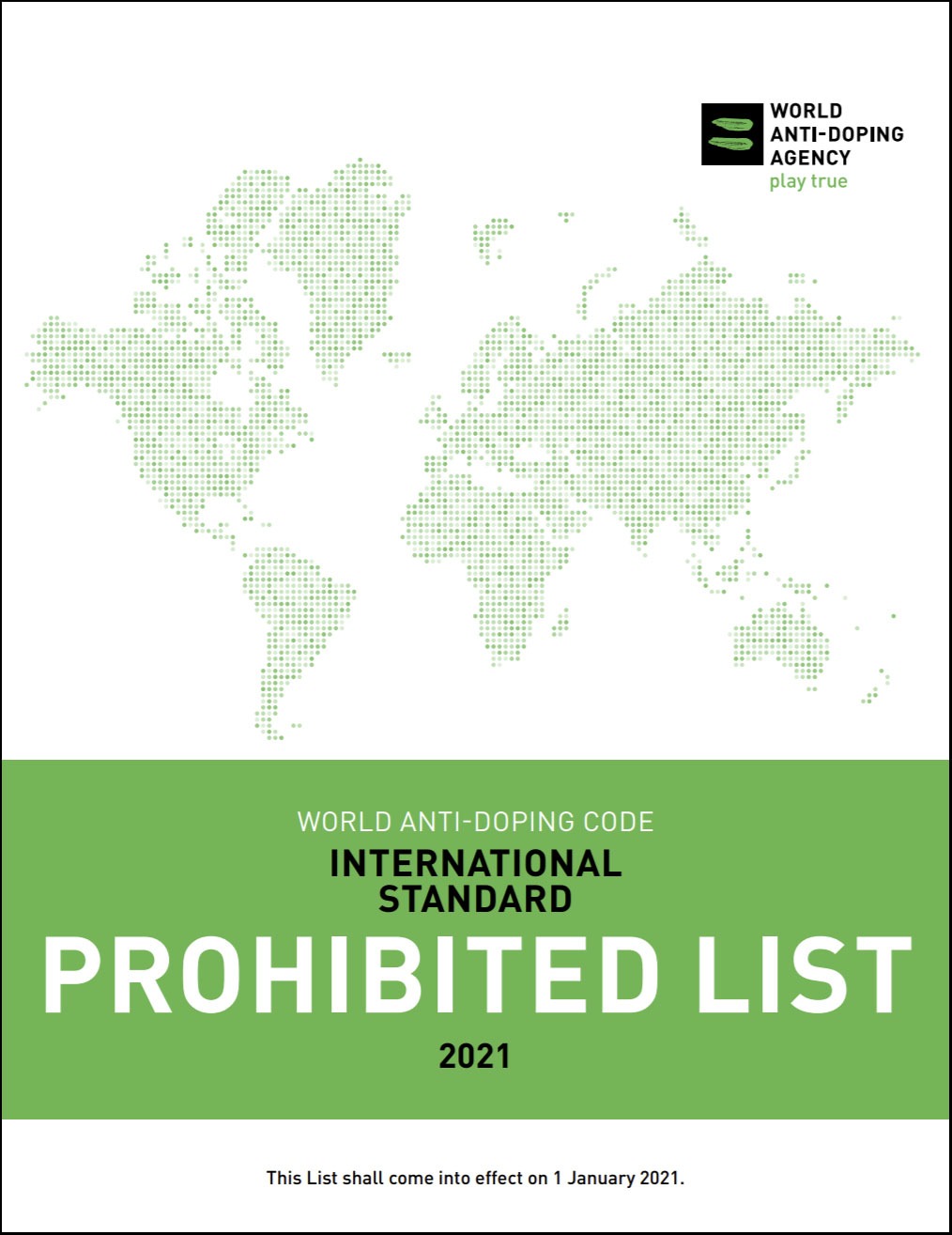 Cover image of the 2021 WADA Prohibited List.