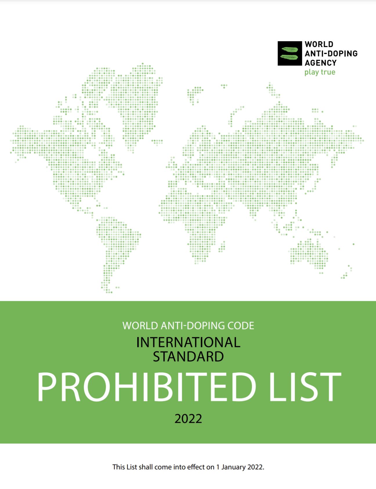 Cover image of the 2022 World Anti-Doping Agency Prohibited List.