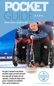 2024 USADA Pocket Guide cover image of Steve Emt at a wheelchair curling event.