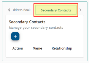 Athlete Connect Secondary Contacts tab in profile highlighted.