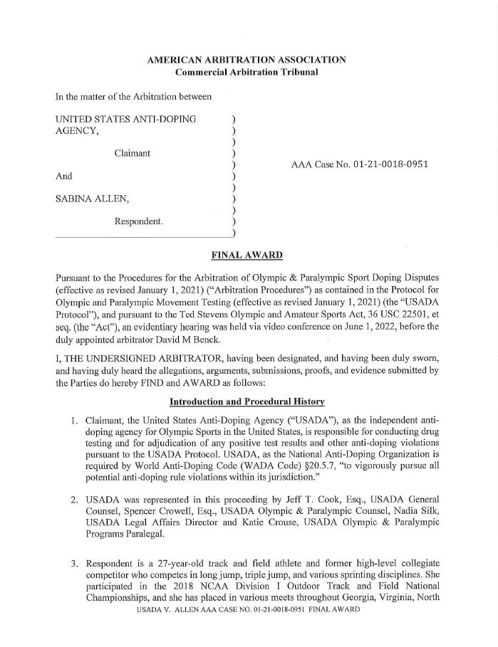 Cover image of AAA decision for Sabina Allen. Cover image of AAA decision for Sabina Allen.
