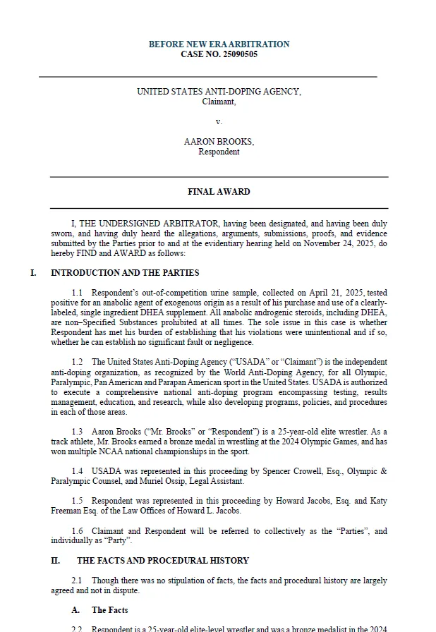 First page of Aaron Brooks Award Decision