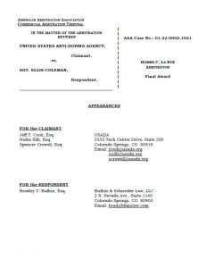 Cover of Ellis Coleman arbitration decision.