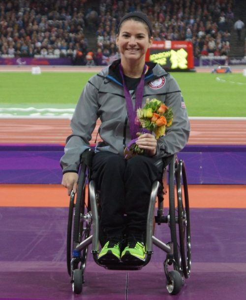 Jessica Galli winning a medal at the Paralympics.