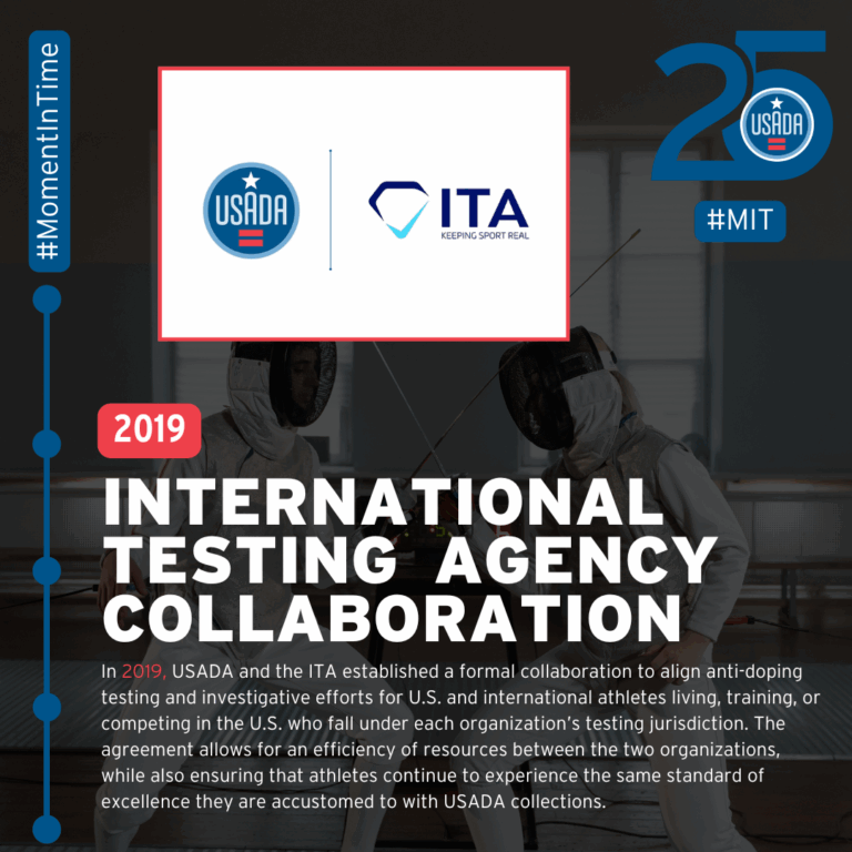 USADA Moment in Time: 2019, International Testing Agency Collaboration.