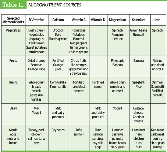 Micronutrient sources table