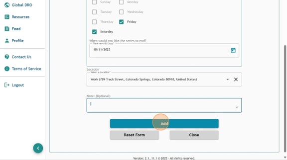 Athlete Connect overnight entry with highlight over the bottom "Add" button.