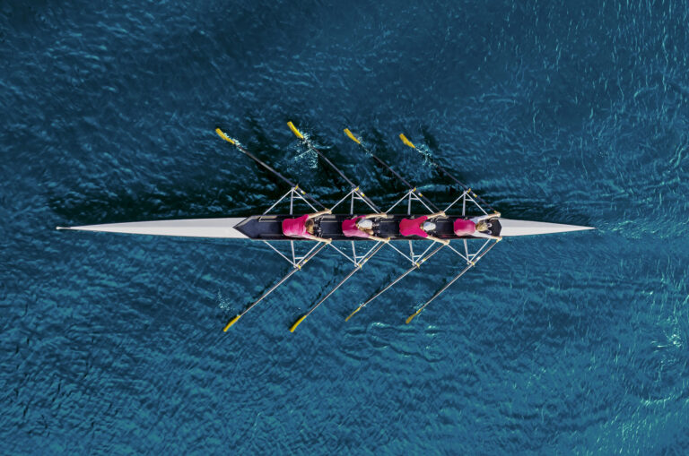 Above shot of rowers.