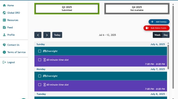 Athlete Connect home page with overnight and 60-minute time slots already entered.