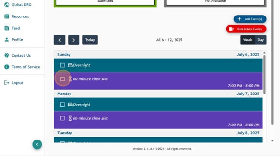 Athlete Connect home page with a highlight over a 60-minute time slot entry.