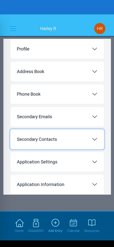 Screenshot from Athlete Connect of where to find the secondary contacts option.