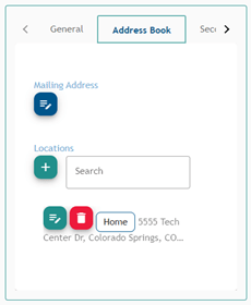 Athlete Connect viewing the address book for locations.