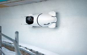white bobsled on a track