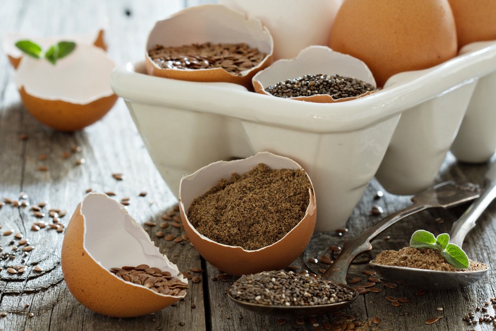 Chia seeds inside of empty egg shells.