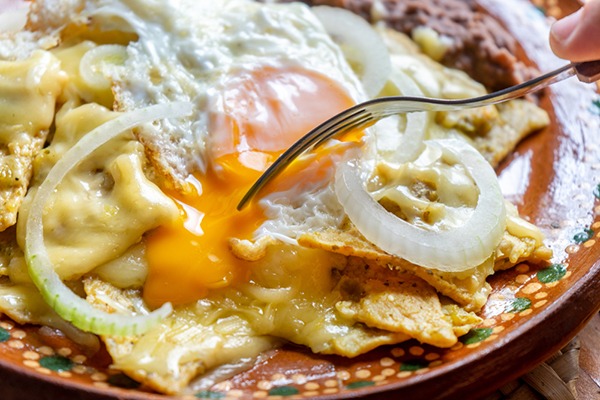 Close up of chilaquiles.