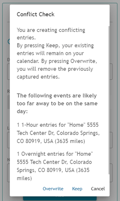 Conflict check popup in Athlete Connect.