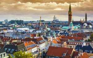 The Copenhagen, Denmark skyline.