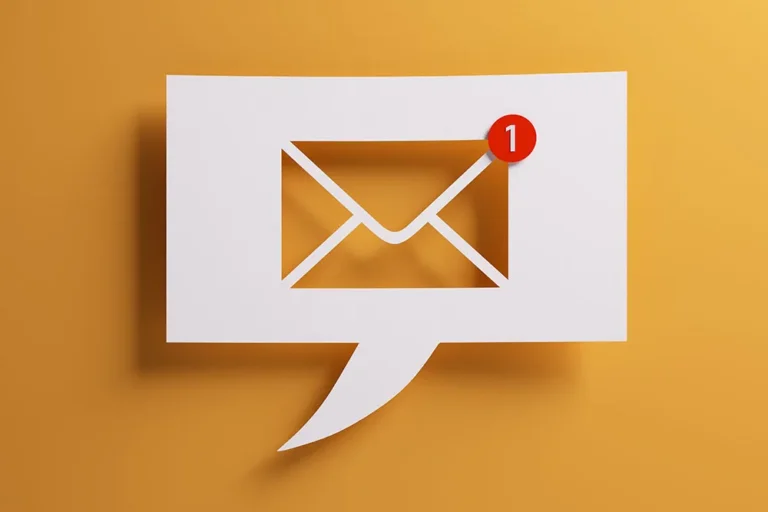 Design of an email notification icon against an orange background.