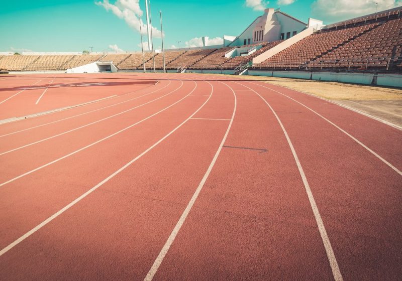 An empty track and stadium.