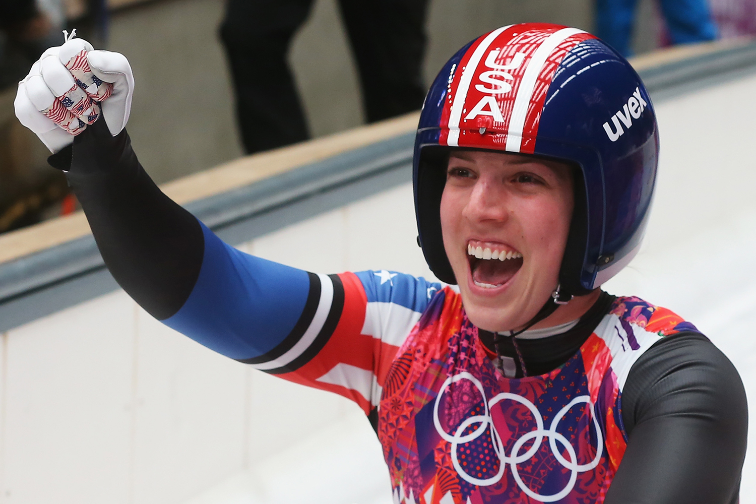 Luge athlete Erin Hamlin raising her fist