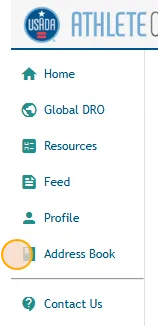 Athlete Connect side bar with a highlight over the Address Book option.
