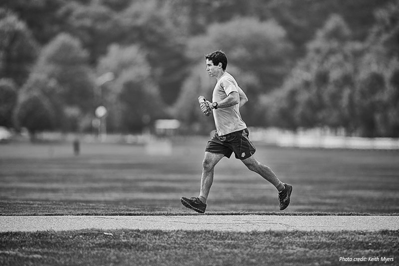 black and white photo of noah hoffman training.