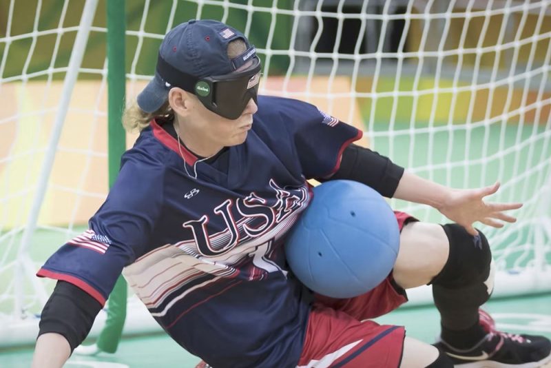 Jen Armbruster playing goalball.