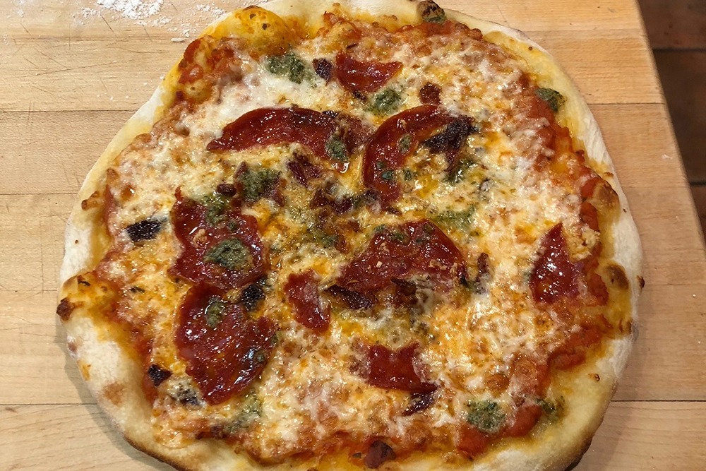 A homemade cheese pizza.