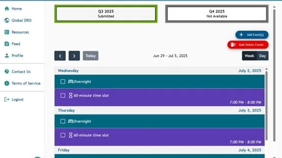 Athlete Connect home screen calendar.