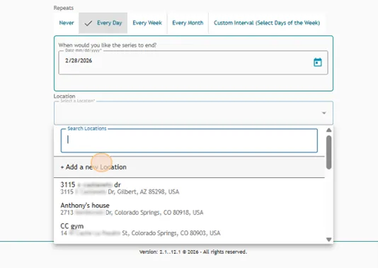 Athlete Connect overnight entry location field.