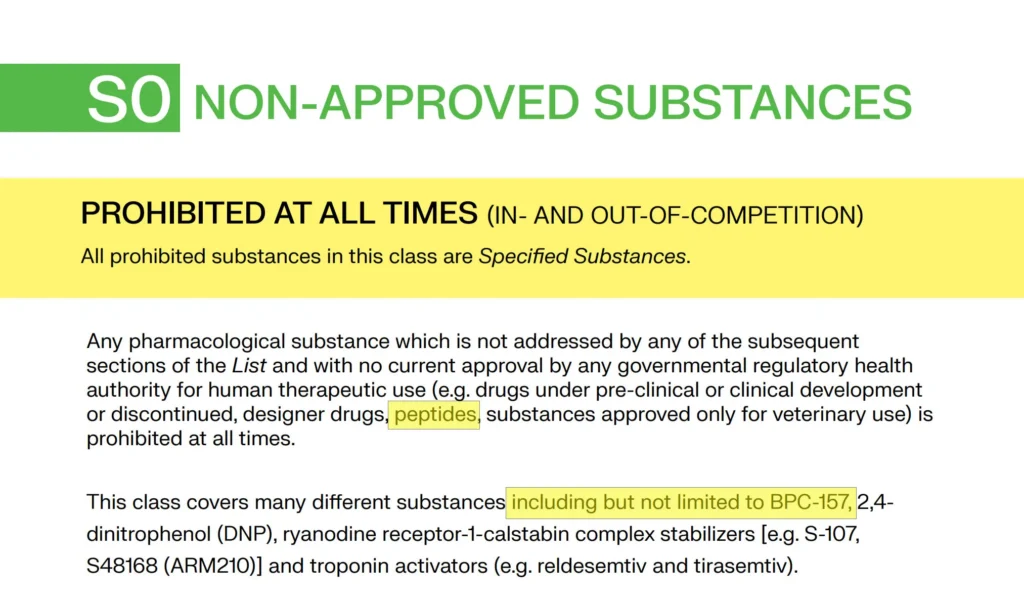 WADA Prohibited List Non-Approved Substances - Prohibited at all times.