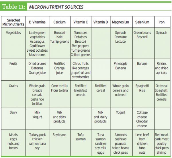 Table 11: Micronutrient sources.