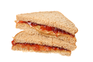 peanut butter and jelly sandwich on white background