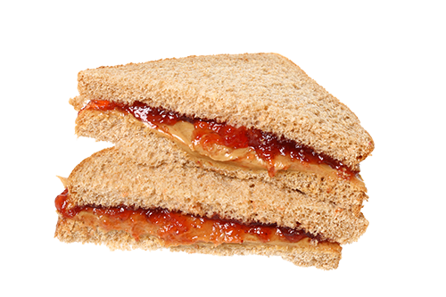 peanut butter and jelly sandwich on white background