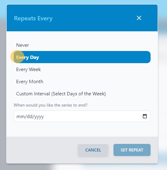 Screenshot of Athlete Connect app with highlight over Every Day option.