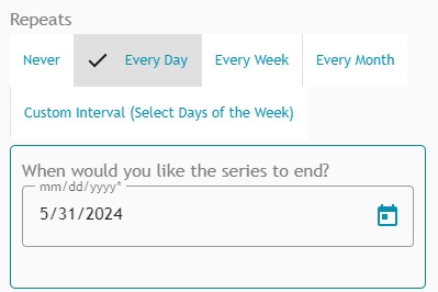 The repeats options within Athlete Connect filing.