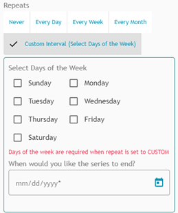 Repeats options within Athlete Connect.