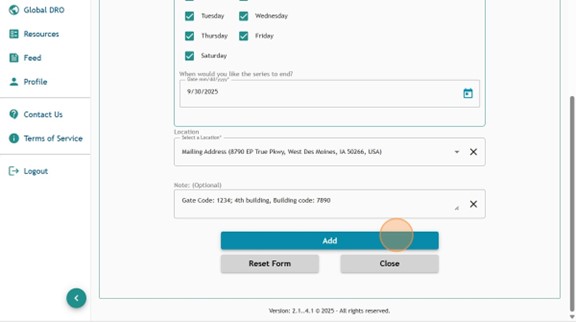 Athlete Connect overnight entry with highlight on the "Add" button at bottom of screen.