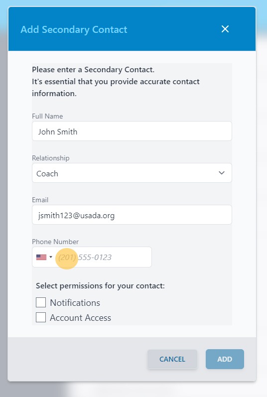 Screenshot of Athlete Connect app with highlight over Phone Number field.