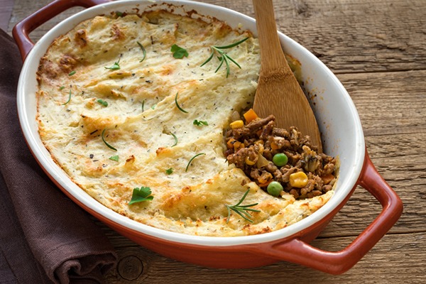 Shepherd's pie in a large pan.