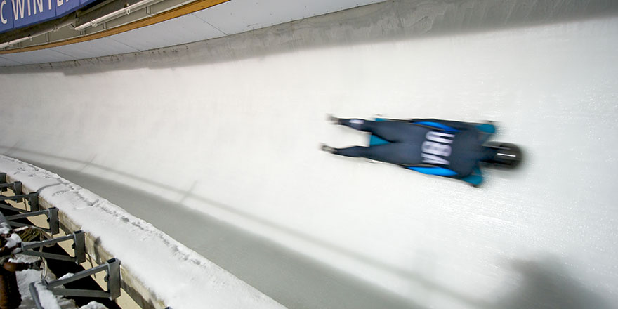 usa skeleton athlete going down skeleton track