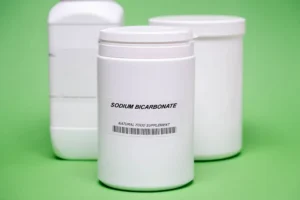 White container with label that reads "Sodium Bicarbonate Natural Food Supplement."