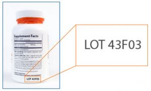 image of supplement bottle with pop-out close up of the lot number