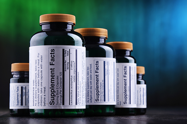 Dietary supplement bottles.