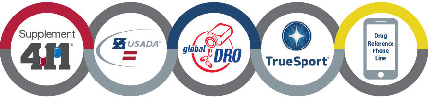 supplement 411, usada, globaldro, true sport, and drug reference phone line logos
