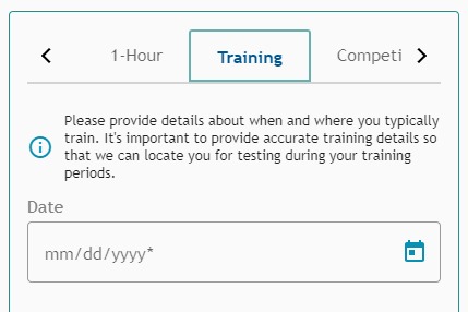 Training entry tab on Athlete Connect.