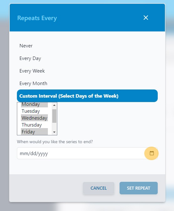Screenshot of Athlete Connect app with highlight over calendar icon.