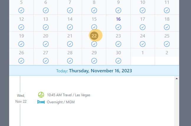 Screenshot of Athlete Connect app with highlight over Calendar date.