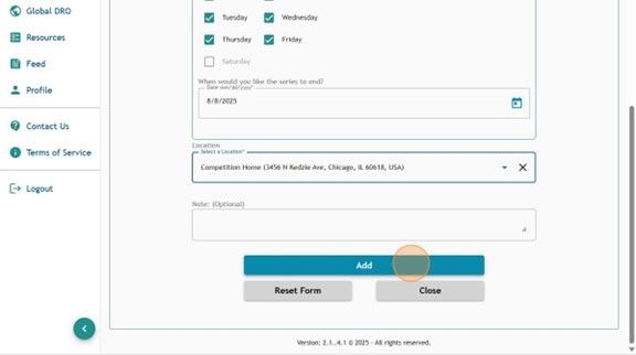 Athlete Connect new entry page with the Overnight tab selected and a highlight on the "Add" button at the bottom of the entry.