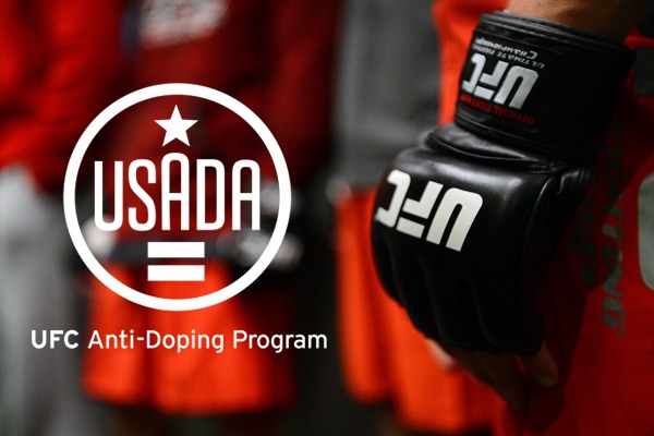 UFC Glove closeup next to the USADA UFC Anti-Doping Program logo.